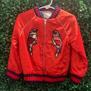 Gucci Satin BomberJacket in Red with Bird Appliqué
